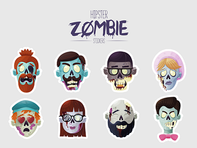 Hipster Zombie iOS Stickers illustration ios stickers