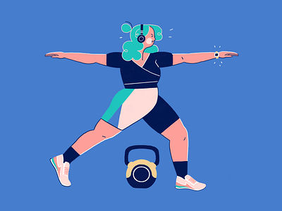 Home Kettlebell Workout activewear character design digital illustration editorial illustration exercise gym equipment gymwear home workout illustration kettlebell sctive workout