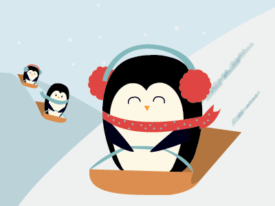 Sledding penguins blue christmas ear muffs holiday ice illustration penguin sled sled riding sledding snow winter