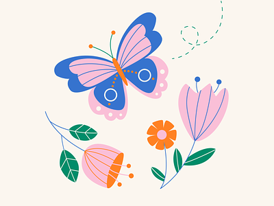 Butterflies butterfly cute design digital illustration floral flowers illustration illustrator mothers day spring vector art vector flowers
