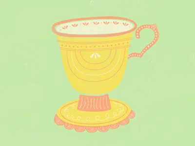 Teacup 2 coffee cup cute feminine girly green illustration linework tea teacup texture yellow