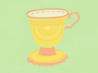 Teacup 2 coffee cup cute feminine girly green illustration linework tea teacup texture yellow