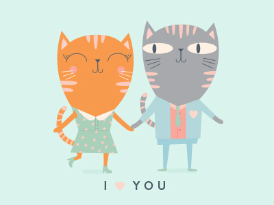 Kitten Valentines cats couple illustration kittens love valentine valentines day