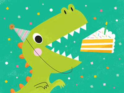 Dino Chomp birthday cake children book illustration confetti dinosaur illustration party