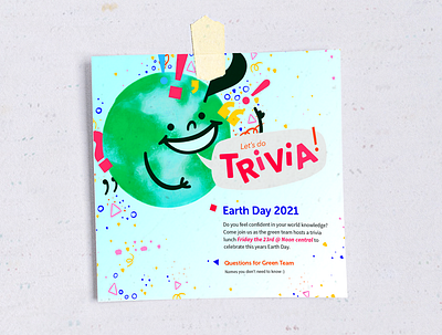 Earth Day Trivia colorful cute earth flyer illustration poster type