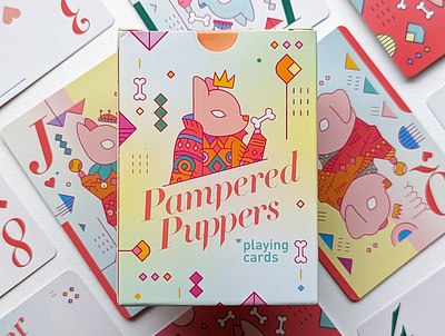 Pampered puppers poker pack card game cards character colorful cute design dog icon illustration playingcards poker vector