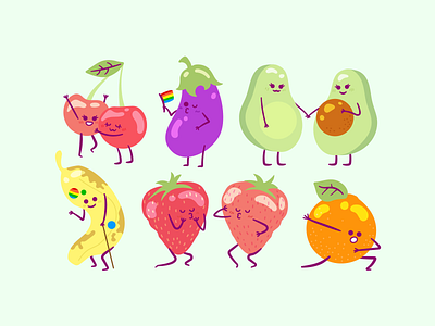 Fruity character fruit gay illustration pride pride month rainbow vector