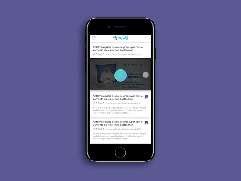 Click News app cloud design feed health medicine news pharmaceutical purple ui ux