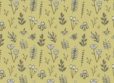 Forager Pattern - Pear bees botanical floral flowers forest illustration leaves mushrooms plants procreate vector woodland