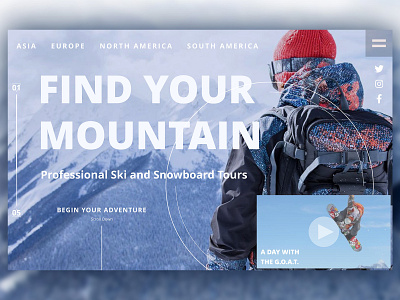Find Your Mountain blue call to action clean desktop design faded hero banner hero image homepage imagery light lines slider snow ui ui design uiux web webdesign website
