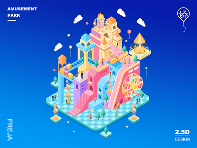 amusement park 2.5d balloon colourful illustrations