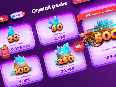Mobile game UI, Crystall packs crystal game graphic design mobile ui