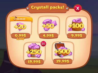 Mobile game UI, Crystall packs crystalls pack game mobile ui