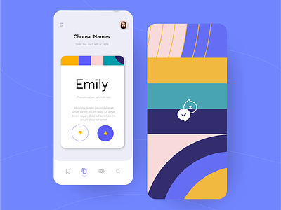 Choose a Name App: Auto-Animate adobexd animation application auto animate baby name baby name app challenge color colorful daily design match mobile mobile app name app names prototype purple swipe ui