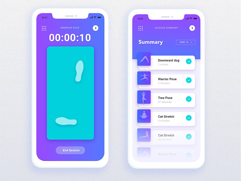 Daily Hack 3 - Automated Yoga Mat App vx ux gradient mobile app fitness yoga automated challenge ui daily