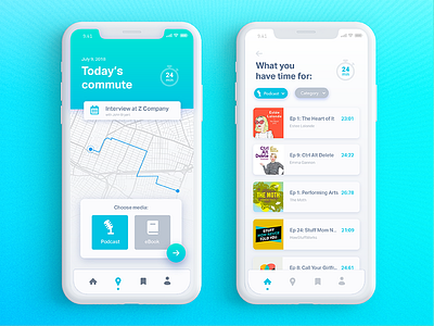 The Daily Hack 8 - Automated Podcast Choose for Commutes app automation book commute daily directions gradient map mobile podcast ui ux