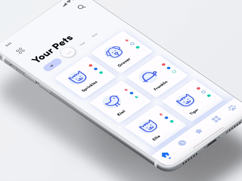 The Daily Hack 9 - Automated Pet App - Animated GIF adobe xd app cards challenge daily gif hack minimal mobile ui ux ux