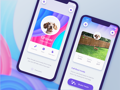 Automated Hack #18 - Remote Pet App app automation camera card challenge colorful daily daily ui dog dog icon drop shadow fashion gradient home logo mobile pet rainbow security ui