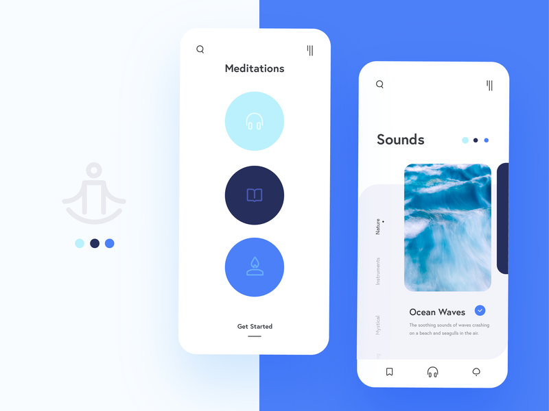 🧘Meditation App (Automated Hack #23) app application blue branding button card design flat icon ios meditation menu minimal mobile navigation ocean peace peaceful ui ux