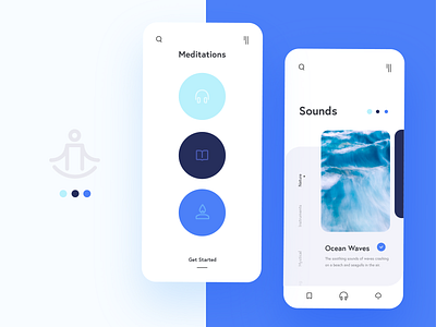 🧘Meditation App (Automated Hack #23) app application blue branding button card design flat icon ios meditation menu minimal mobile navigation ocean peace peaceful ui ux