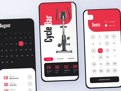 Cycle Bar App - Adobe XD Daily Creative Challenge Livestream 2 app application bicycle bike button calendar card challenge daily ui design exercise freelance illustration minimal mobile rounded simple st louis ui ux