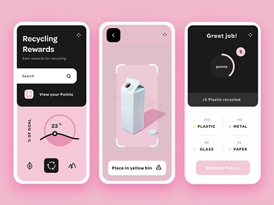 Recycling Rewards App - Adobe XD Daily Creative Challenge adobe xd app application card challenge concept daily design flat illustration logo minimal mobile mobile ui product design prototype ui ui design ux wireframe