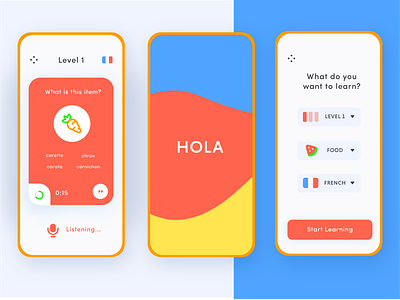 Language Learning App - Adobe XD Daily Creative Challenge app audio card challenge daily design freelance french kid kids language learn minimal mobile read school spanish ui ux vx