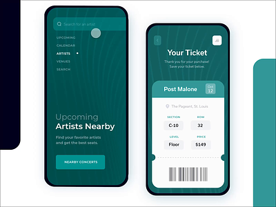 Concert Booking App animation app artist booking card concert designer freelance midwest mobile post malone prototype purchase saint louis stadium ticket ticket app ticket booking ui ux