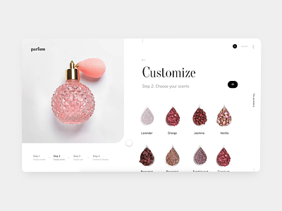 🌸Customizable Perfume Website adobe xd animation challenge customize customize product daily design freelance lavender minimal modern perfume perfumes pink prototype scent scrolling ui ui design website