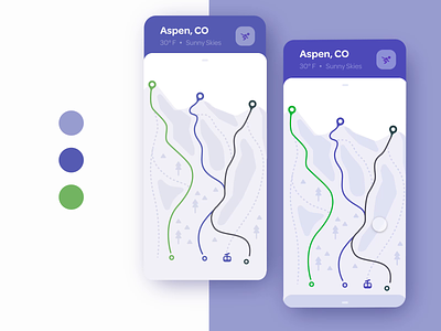 ❄️Interactive Skiing Map app card challenge christmas color palette daily holiday map minimal mobile modern mountain outdoors prototype purple ski skiing sport travel winter