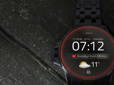 Zulu Android Wear app black clean clock digital red ui wear weather