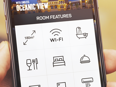 The Grand Colonnar Mobile App Room Features 6noran app colon easy features hotel logo mobile news room ui ux