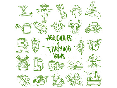 Cartoon Agriculture and Farming Icon Set