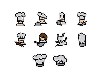 Chef Icon Set cartoon chef design flat icon illustration job logo occupation simple vector