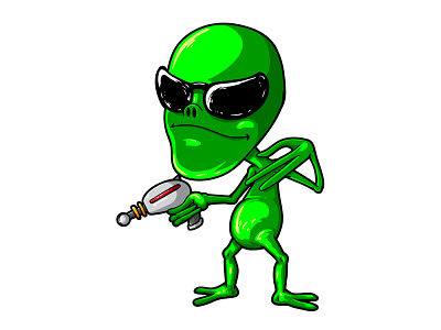 Alien with Laser Gun alien artwork cartoon character design fantasy illustration laser gun simple unique vector