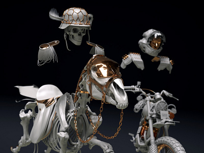 White riders 3d 3dsmax art behance c4d chain cinema4d gold horse octane render skull