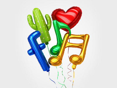 Colorful balloons made of inflatable balloon balloons cactus circle decoration dog heart helium music notes shiny sign social media