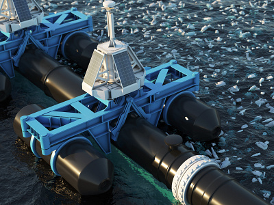 Ocean cleanup system. 3d rendering