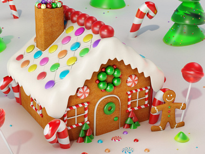 Christmas Gingerbread house in snow 3d 3dsmax animation art behance candy cartoon christmas concept design forest ginger house illustration lollipop people pumpkin snow sweet village