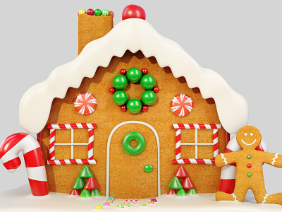 Christmas Gingerbread house in snow 3d 3dsmax after effect animation art behance candy christmas december design door forest ginger holiday house illustration lollipop religion snow winter