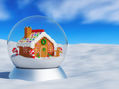 Christmas snow globe with gingerbread house inside