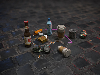 Urban Garbage Small Pack animation art behance bottle box cigarette cup design game garbage night street tin trash