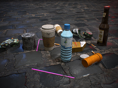 Urban Garbage Small Pack 3d 3dsmax animation art behance cup design garbage photoshop trash trashcan