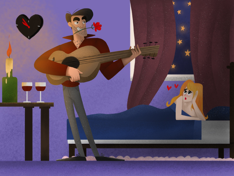 Crazy neighbor candle wine girl rose guitar people after effect photoshop illustration 3d animation art behance design character art characer