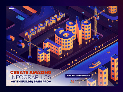 Colorful Isometric infographic building car chart city construction crane design diagram house illustration infographic isometric metropolis people river riverboat road tree typeface typography
