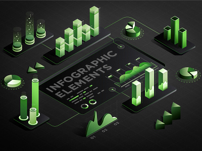 Isometric infographic for your business presentations. Beautiful analytics chart arrow art business chart data design diagram green illustration infographic information information design isometric photoshop pie chart template typography vector visualization