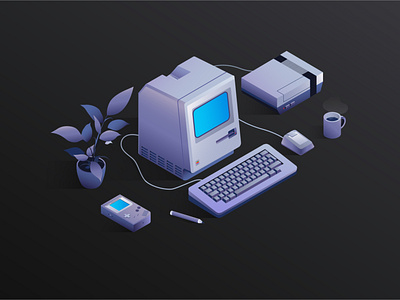 Retro isometric PC. Macintosh 128 k