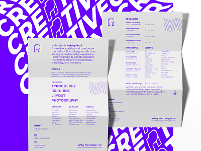 Creative Vitae bold brand branding creative cv cv design design dribbble freelance identity layout logo logo design minimalistic purple simple typography