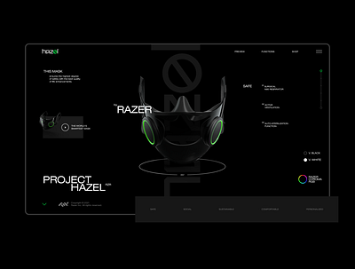 Hazel® by Razer™ app application branding cyberpunk dark futuristic gaming identity logo mask razer site techwear ui uidesign userinterface ux uxui web website