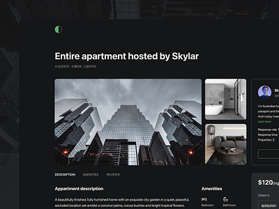 Apartment Booking Concept booking clean ui dark dark theme minimal platform real estate rent ui